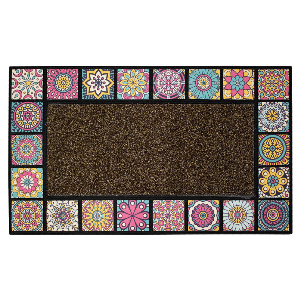 Limpiapies para la entrada con diseño multicolor en el borde de estilo moderno (Mosaico 8901 Cafe)