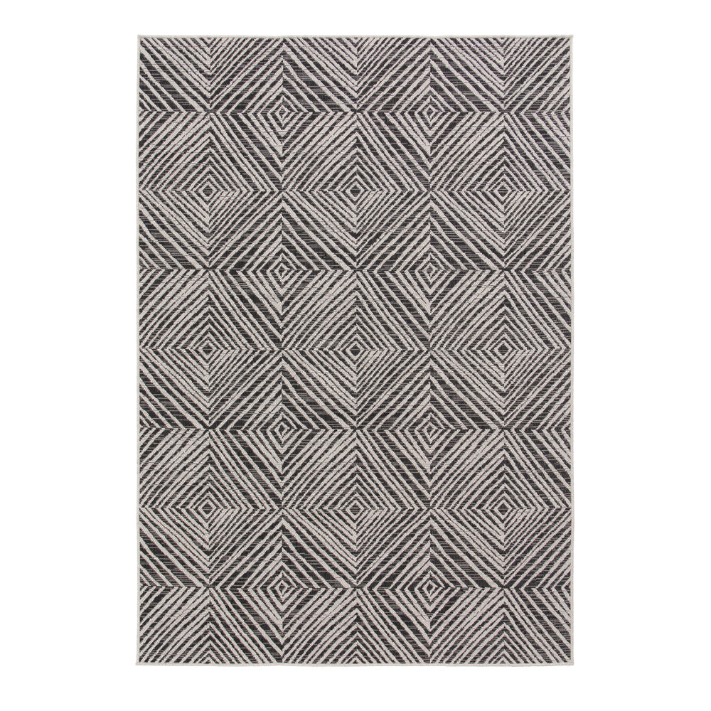 Tapete blanco y negro con diseño geométrico, de textura rústica y estilo artesanal (Esprit 12503-951)